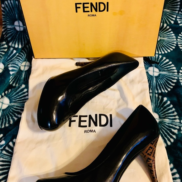 Fendi Shoes - Fendi Black Patent Leather Zucca Heel Pumps (40)